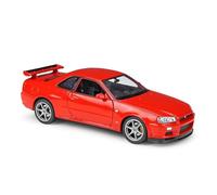 EXYFRUX Die-cast Metal Vehicles Simulation 1/24 Scale For Nissan GTR R34 Classic Skyline Diecast Alloy Car Model Miniature Vehicle Model Present Collector Cars(Red)