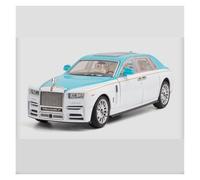 EXYFRUX Die Casting 1:24 For Rolls-Royce Phantom Alloy Simulation Car Model Sound And Light Pull-back Miniature Model Collection Ornaments Presents Decoration(White and blue)