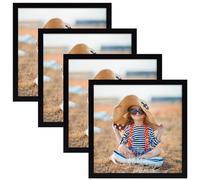 EXYGLO Black 8x8 Photo Frame Set of 4, Square Photo Frame with Mat for 4x4 Inch Display, Without Mat Fits 8x8 Inch, Tabletop and Wall Mounting Display