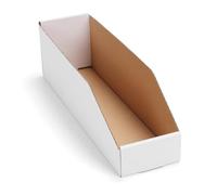 EXYGLO Cardboard Storage Bins 35 Pack, 15x4x4.5 Inch Cardboard Boxes, Corrugated Organizer Bins for Pantry, Shelves, Garage, Office, Shop, White