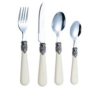 EXZACT 16pcs Vintage Cutlery Stainless Steel Retro Antique Ivory Cream