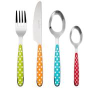 EXZACT 24 Piece Polka Dot Cutlery Set Mixed Colour Handles for 6