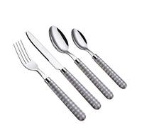 EXZACT 24pcs Stainless Steel Cutlery Gingham Handles for 6 People Grey