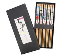EXZACT Bamboo Chopsticks Set 5 Pairs, Colourful Fuji Wave, Reusable 22.6cm