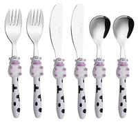 EXZACT Children Cutlery 6pcs Stainless Steel Kid Toddler Cow 24M+