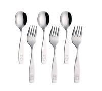 Exzact Children Cutlery 6pcs/ Toddler Kids Fork and Spoon Stainless Steel - 3 x Forks, 3 x Dinner Spoons - Dog & Bunny Engraved (New)