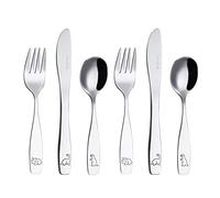 Exzact Children's Cutlery Stainless Steel 6pcs Set/Kids Cutlery/Toddler - Dishwasher Safe - 2 x Forks, 2 x Safe Dinner Knives, 2 x Table Spoons - Engraved Design - Dinosaurs
