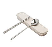 Exzact Chopsticks and Spoon Set in a Case, 18/10 Stainless Steel Cutlery, Durable, Reusable - Portable Travel Camping Lunchbox - Korean & Japanese Bento -Dishwasher Safe