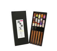Exzact Chopsticks Gift Set - 5 Pairs of Reusable Natural Bamboo Chopsticks in a Beautiful Black Handmade Box - Japanese Style