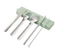 Exzact Cutlery 5pcs - Spoon Fork Knife Straw Cleaning-Brush in a Carry Case, 18/10 Stainless Steel, Portable Travel Camping- Korean Japanese Bento - Dishwasher Safe