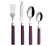 EXZACT Cutlery Set 16pcs Stainless Steel - Coloured Handles - 4 x Forks, 4 x Knives, 4 x Table Spoons, 4 x Tea Spoons (Purple, 16pcs)