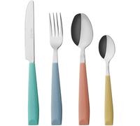 EXZACT Cutlery Set 24pcs Coloured - Stainless Steel with Vibrantly Coloured Plastic Wide Handles-Comfortable to Hold-6 x Forks, 6 x Dinner K