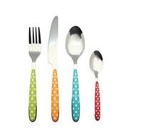 EXZACT Cutlery Set 24pcs Polka Dot Mixed Colours, Stainless Steel with Color Handles - 6 Forks, 6 Dinner Knives, 6 Dinner Spoons, 6 Teaspoons -Dishwasher Safe (Mixed Colour x 24)
