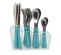 Exzact Cutlery Set 24pcs Stainless Steel in a Plastic Holding Rack - Color Handles - 6 x Forks, 6 x Knives, 6 x Table Spoons, 6 x Tea Spoons