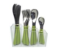 Exzact Cutlery Set 24pcs Stainless Steel in a Plastic Holding Rack - Color Handles - 6 x Forks, 6 x Knives, 6 x Table Spoons, 6 x Tea Spoons