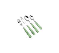 EXZACT Cutlery Set 24pcs Stainless Steel with Gingham Check Coloured Handles - 6 x Forks, 6 x Dinner Knives, 6 x Table Spoons, 6 x Tea Spoons (Green x 24 pcs)