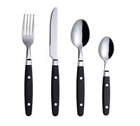 EXZACT Cutlery Set 24pcs Stainless Steel - with Rivet Craft Handles/Retro Style Flatware - 6 x Dinner Forks, 6 x DinnerKnives, 6 x Table Spoons, 6 x Tea Spoons -Serves 6 (Black)