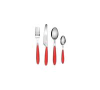 EXZACT Cutlery Set of 24, Stainless Steel with Color Handles - 6 Forks, 6 Dinner Knives, 6 Dinner Spoons, 6 Teaspoons - EX07 (Red x 24)