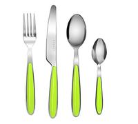 EXZACT Cutlery Set of 24, Stainless Steel with Color Handles - 6 Forks, 6 Dinner Knives, 6 Dinner Spoons, 6 Teaspoons - EX07 (Green x 24)