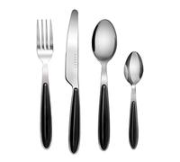EXZACT Cutlery Set of 24, Stainless Steel with Color Handles - 6 Forks, 6 Dinner Knives, 6 Dinner Spoons, 6 Teaspoons - EX07 (Black x 24)