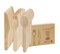 EXZACT Disposable Wooden Cutlery 150 Pieces - Party Forks Knives & Spoons, Camping, Travel and BBQ