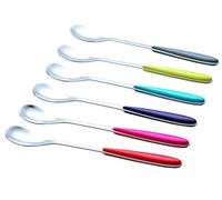 Exzact Ice-Cream Sundae Spoon 6pcs Stainless Steel Assorted Colours - Long Handle, Latte Spoon, Ice Tea Stirring - Coffee, Dessert, Hot Chocolate