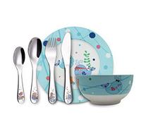 Exzact Kids Children Dinner Set 6pcs Porcelain Plate Bowl Cutlery