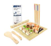 EXZACT Sushi Rolling Kit 8pcs Sushi Maker - 2 x Sushi Rolling Mats, 1 x Rice Paddle, 1 x Rice Spreader, 4 x Pairs Chopsticks - All Natural