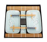EXZACT Sushi Set 10pcs Porcelain Plates Dips Bamboo Mats Chopsticks Blue