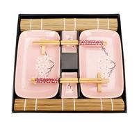 EXZACT Sushi Set 10pcs Porcelain Plates Dips Bamboo Mats Chopsticks Pink