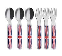 EXZACT Union Jack Kids Cutlery 6pcs 18/10 Stainless Steel Children 12M+