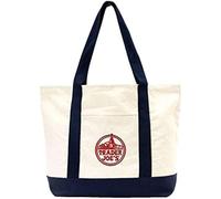 EXZMA Trader Joes Large Tote Shopping Bag Cotton Canvas Embroidered Bag (1) Navy Blue