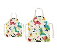 Eyand Parent and Child Apron for Cooking - Super Cute Pattern Linen Kitchen Apron for Mom Kids, Cooking Painting Gardening Apron(Dinosaur)