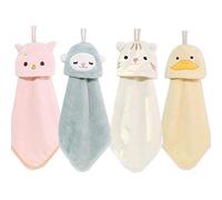 Eyands 4 Pack Cute Animals Hand Towel - Hanging Hand Dry Towel for Kitchen and Bathroom, Soft Dish Wipe Cloth, Microfiber Coral Velvet Cute Hand Towel