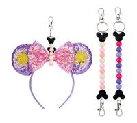 Eybila 2Pcs Mouse Ear Holder for Backpack Beaded Lanyard Keychain Park Trip Essentials Headband Hanging Display Accessories, Pink Purple, 2 PCS