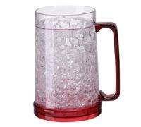 Eyccier 1PC Frozen Beer Mugs for Freezer, Double Wall Ice Cup with Handles, 5.2x6.1 Inch Clear Plastic Frozen Cups with Non Slip Base, Red..