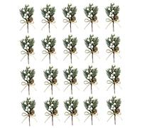 Eyccier 20PCS White Berry Stems Christmas Berries Picks Artificial Pine Branches for Xmas Flower Ornaments