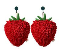 Eyccier 2Pcs Fuzzy Ball Hand Towel, Strawberry Hanging Super Fluffy Chenille Hand Towel, High Absorbent Multipurpose Cloth for Bathroom Shower, Kitchen.