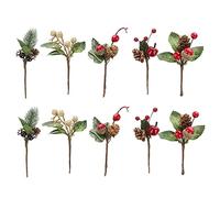 Eyccier Christmas Berries Pine Branches Sprays Berry Fruit Picks for Christmas Craft Wreath Pick Decoration 10PCS.