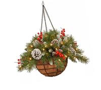 Eyccier Christmas Hanging Basket - Realistic Winter Artificial Frosted Pine Cones Berries Decoration with String Light for Door Window Wall (No Battery)