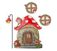 Eyccier Fairy Door Cabin Set of 4 Fairy Garden Door Window Mushroomsm House Garden Ornaments for Tree Decor ..