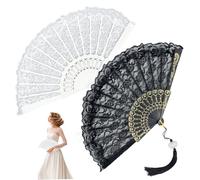 Eyccier Lace Fan 2Pcs Vintage Foldable Hand Fan Portable Summer Elegant Chinese Fans with Gold Ring 9in Decorative Folding for Party Wedding Photography ..