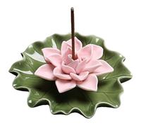 Eyccier Lotus Incense Holder Ceramic Decorative Lotus Incense Stick Holder with Leaf Base for Yoga, Meditation, Temple