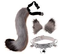 Eyccier Plush Wolf Ears Accessory, Faux Fur Furry Wolf Tail Kit with Ears and Bells Collar for Kids, Girls, Boys, Teen, Women, Children, Party 3Pcs