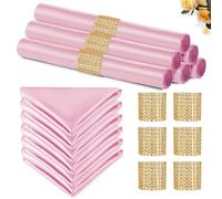Eychei 100 Pack Pink Satin Napkins and Napkin Rings Set, 12 x 12 Inch Silky Soft Cloth Napkins Set of 50, Square Satin Dinner Table Napkins Bulk for Wedding Banquet Graduation Party Decoration