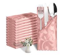 Eychei 12 Pack Rose Gold Damask Satin Napkins 17 x 17 Inch | Silky Soft Jacquard, Square Table Napkins Fabric, For Wedding Banquet Party Decoration