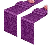 Eychei 2 Pack Purple Satin Table Runner 12 x 108 Inch Long, Bright Smooth Damask Table Runner, Silky Jacquard Dinner Table Runner Decorations for Weddings, Banquet, Birthday Parties, Graduations