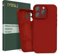 EYDELE Quadruple Protection for iPhone 15 Pro Max - Hardcase | Microfiber Lining | Silicone Coating & Anti Fingerprints - Shockproof Case in Fire red