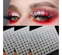 Eye Body Face Gems Jewels Rhinestone Stickers Acrylic Self Adhesive Crystal White Makeup Diamonds Face Tattoo Stick Gems for Women Festival Accessory DIY Crafts and Nail Art Decorations 3 Sheets