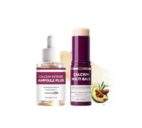 Eye Care Set, Calcium Volume Multi Balm Stick + Calcium Ampoule Serum, Hydrating Collagen Stick for Face, Firming Moisturising Korean Skincare Duo, for Dark Circles and Puffy Eyes (B)